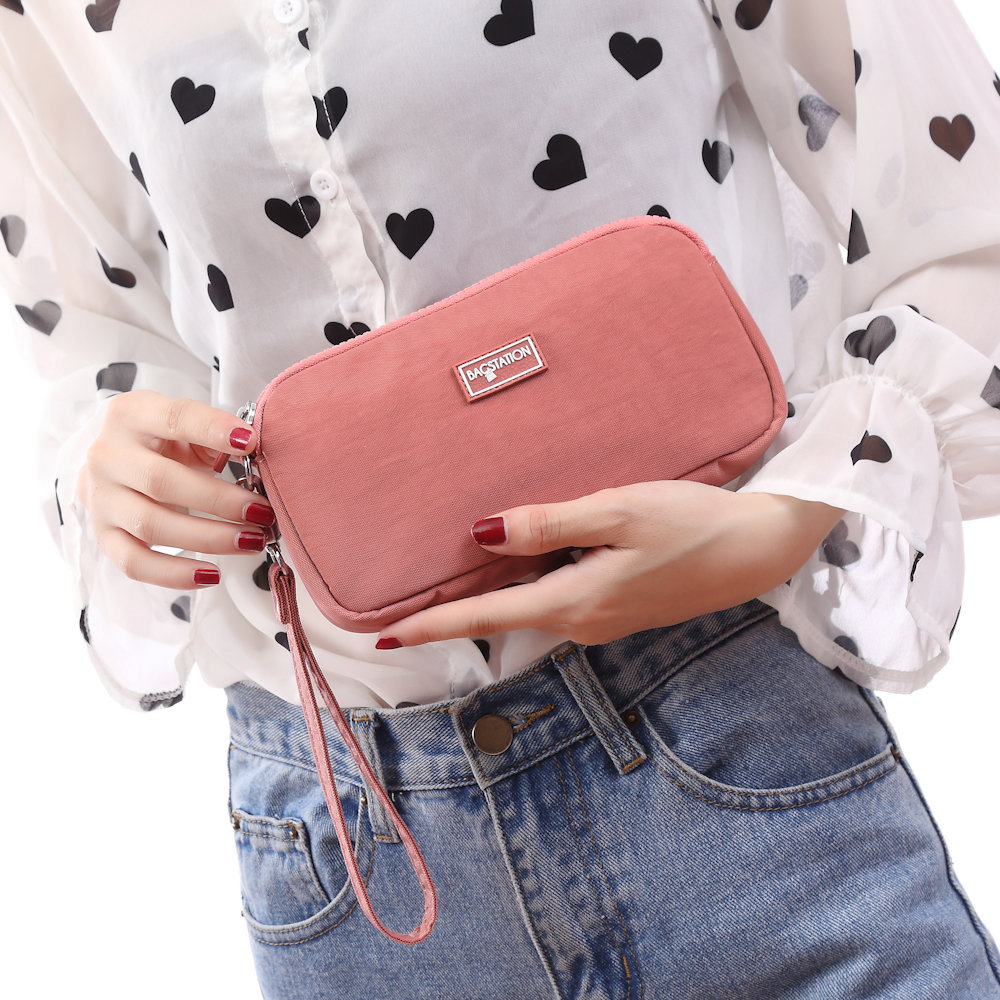 BAGSTATIONZ Crinkled Nylon Wristlet PouchPink